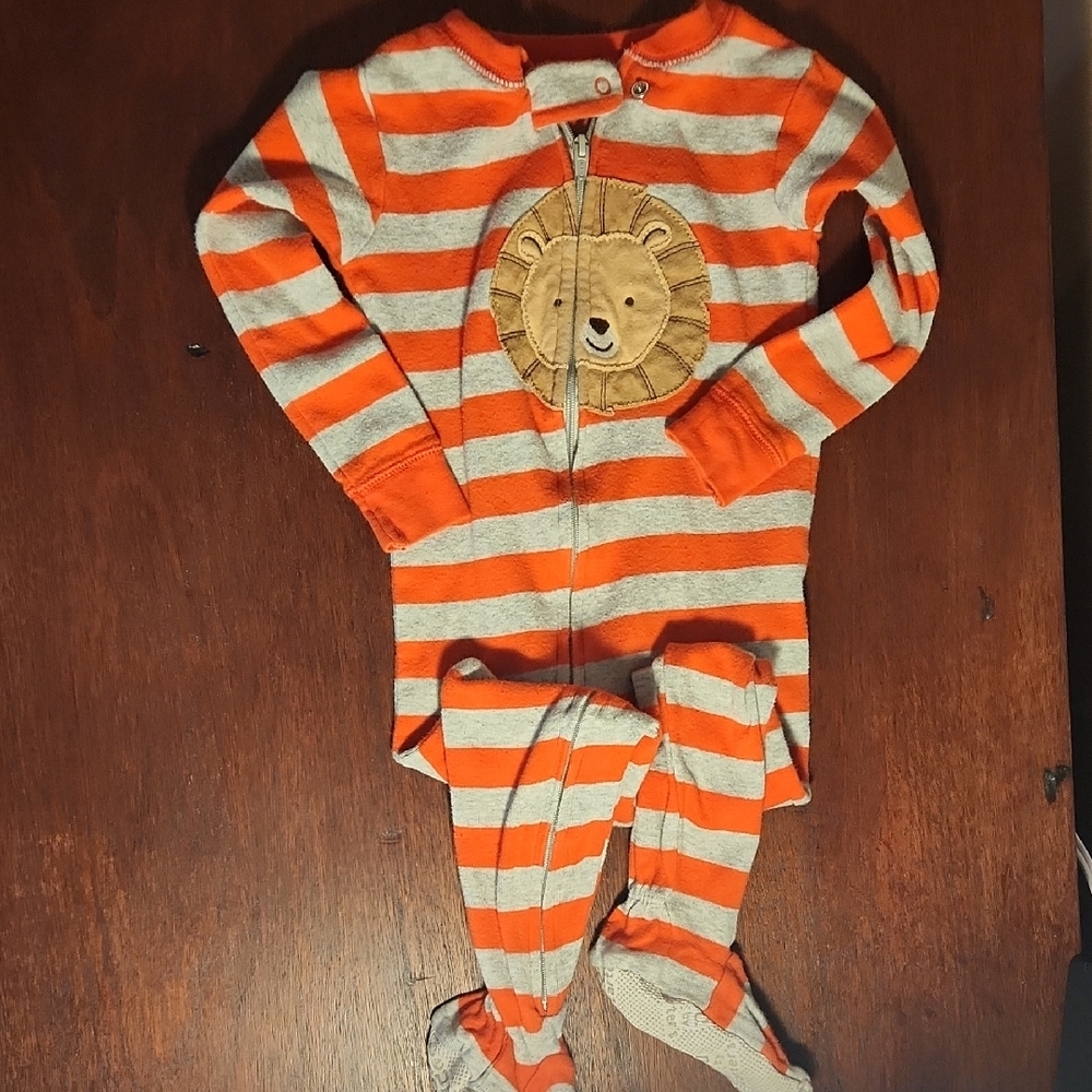 Orange and Gray Striped Baby Onesie with Lion Patch